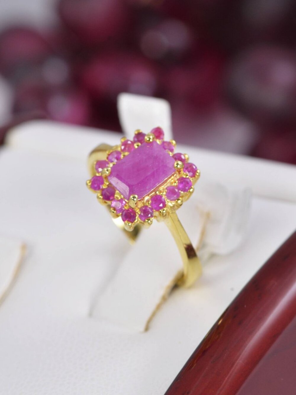 Natural Ruby Emerald Cut Ring 925 Sterling Silver, sz 7